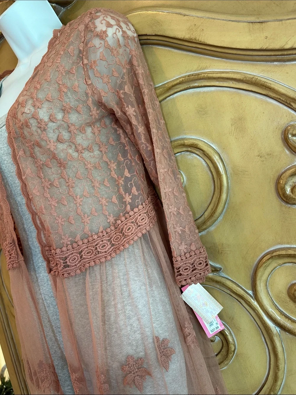 Lace & Tulle Open Front Duster in Dusty Rose